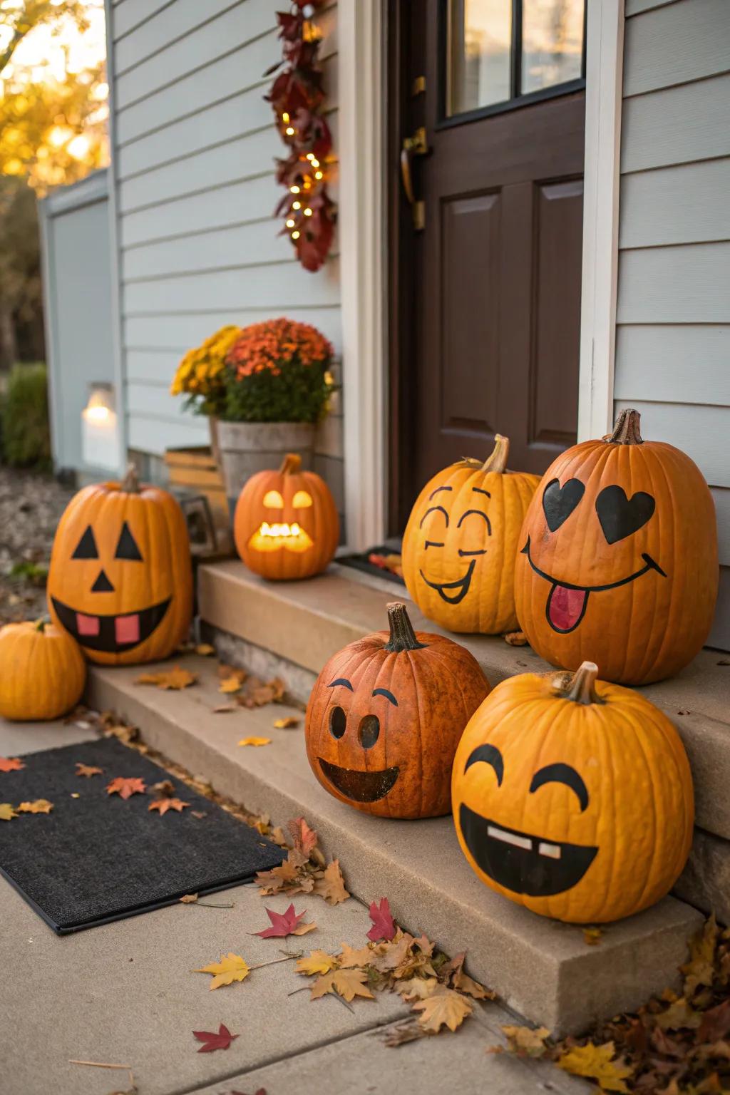 Playful emoji pumpkins that spread joy around.
