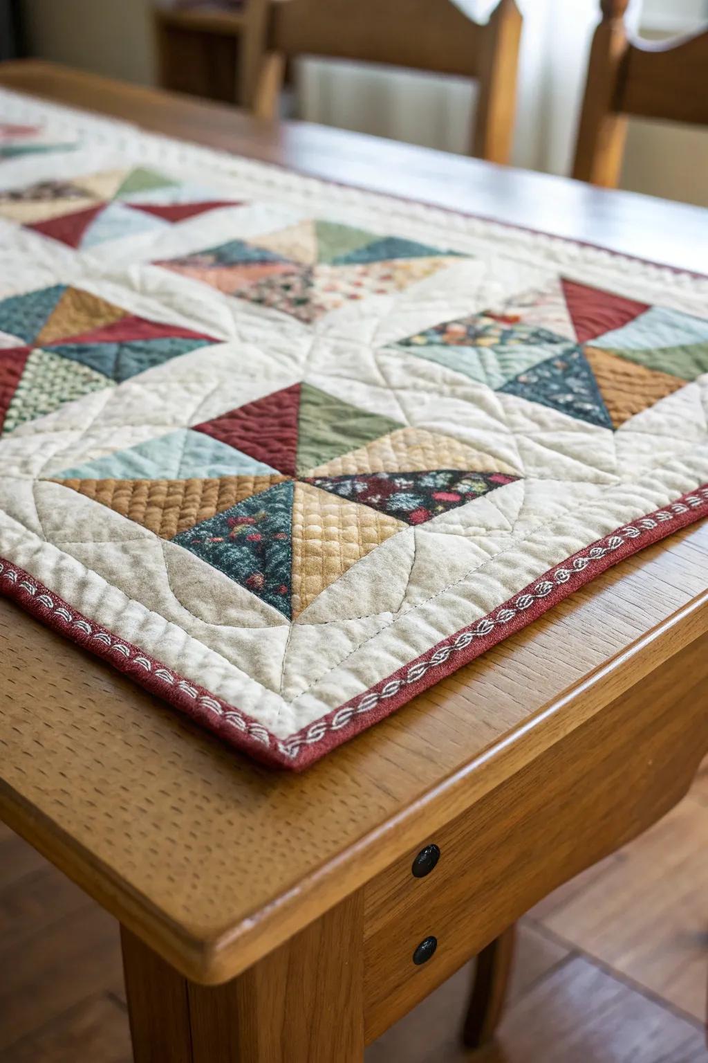Beveled corners bestow a refined and expert quilt wrap-up.
