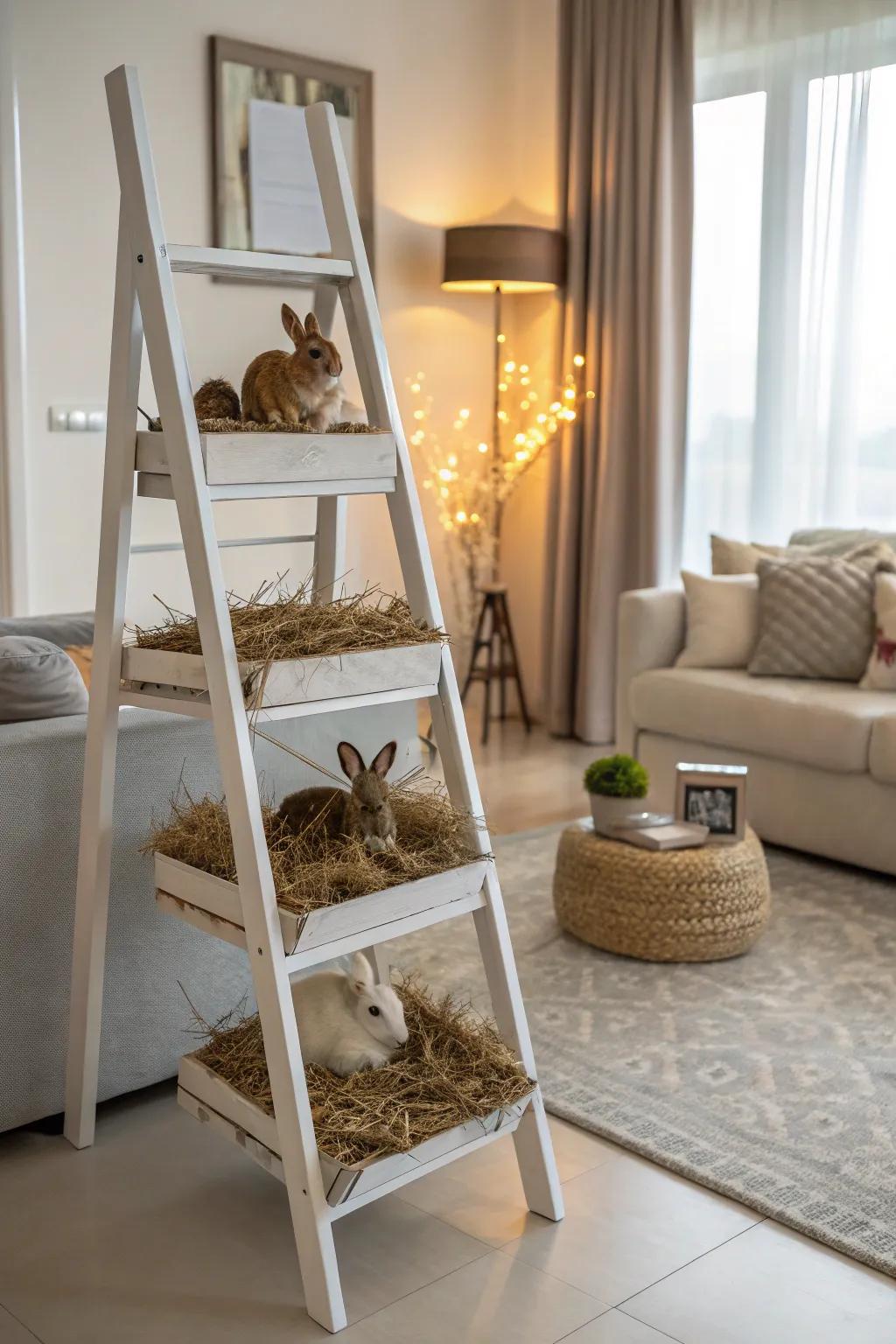 The ladder shelf puts rabbit food on display.