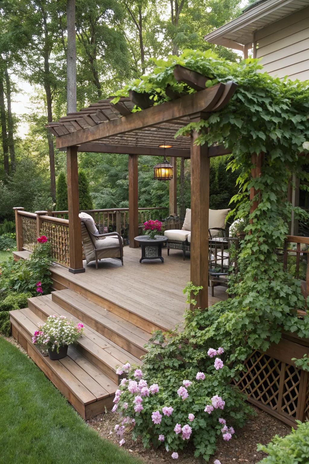 Include a pergola to your deck for style and functionality.