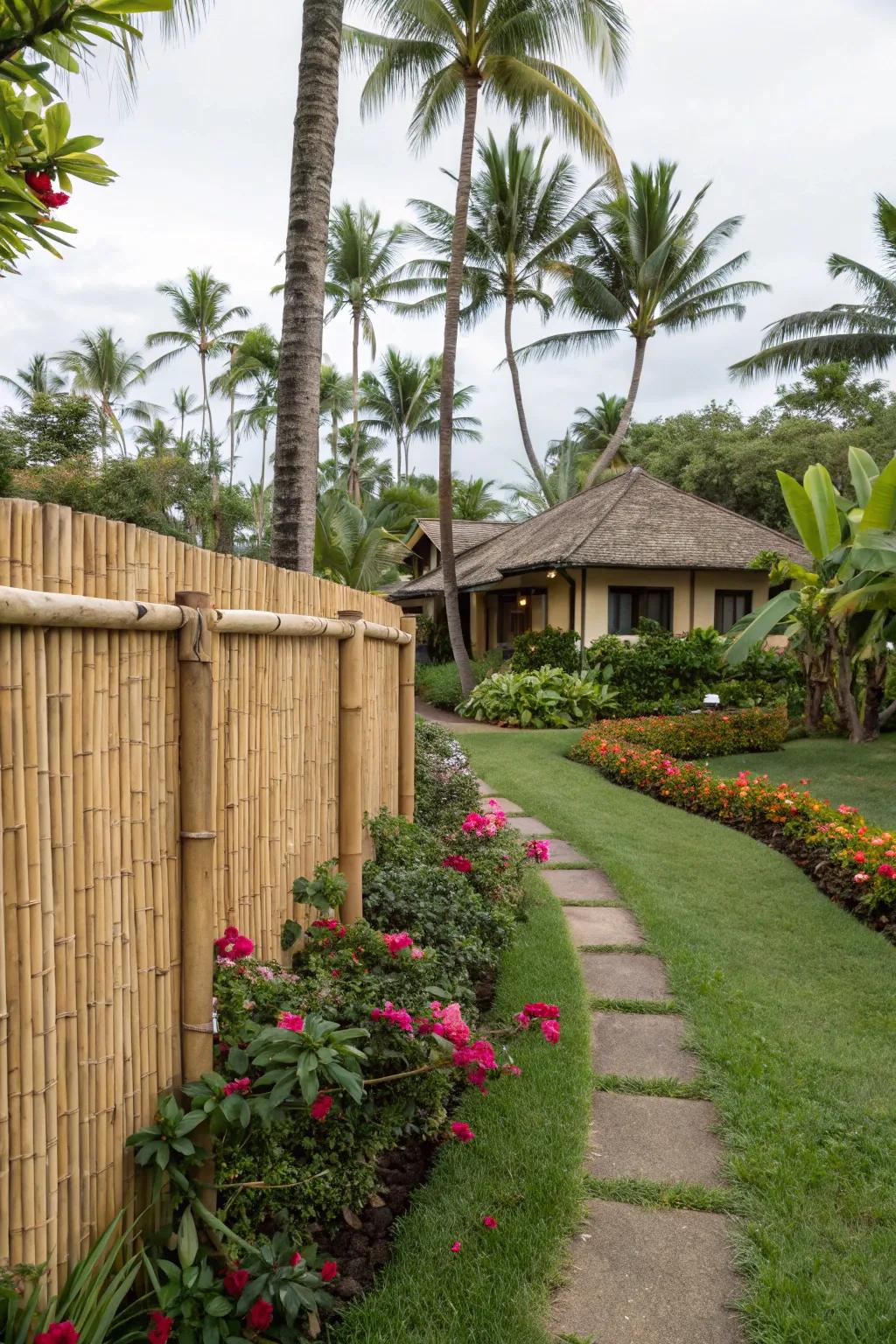 Sustainably sourced fencing brings a touch of tropical elegance to your yard.