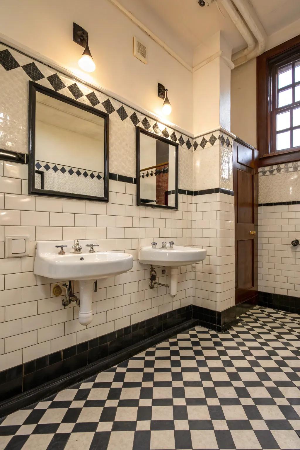 Checkered tiles offer a playful nod to quintessential '50s aesthetic.