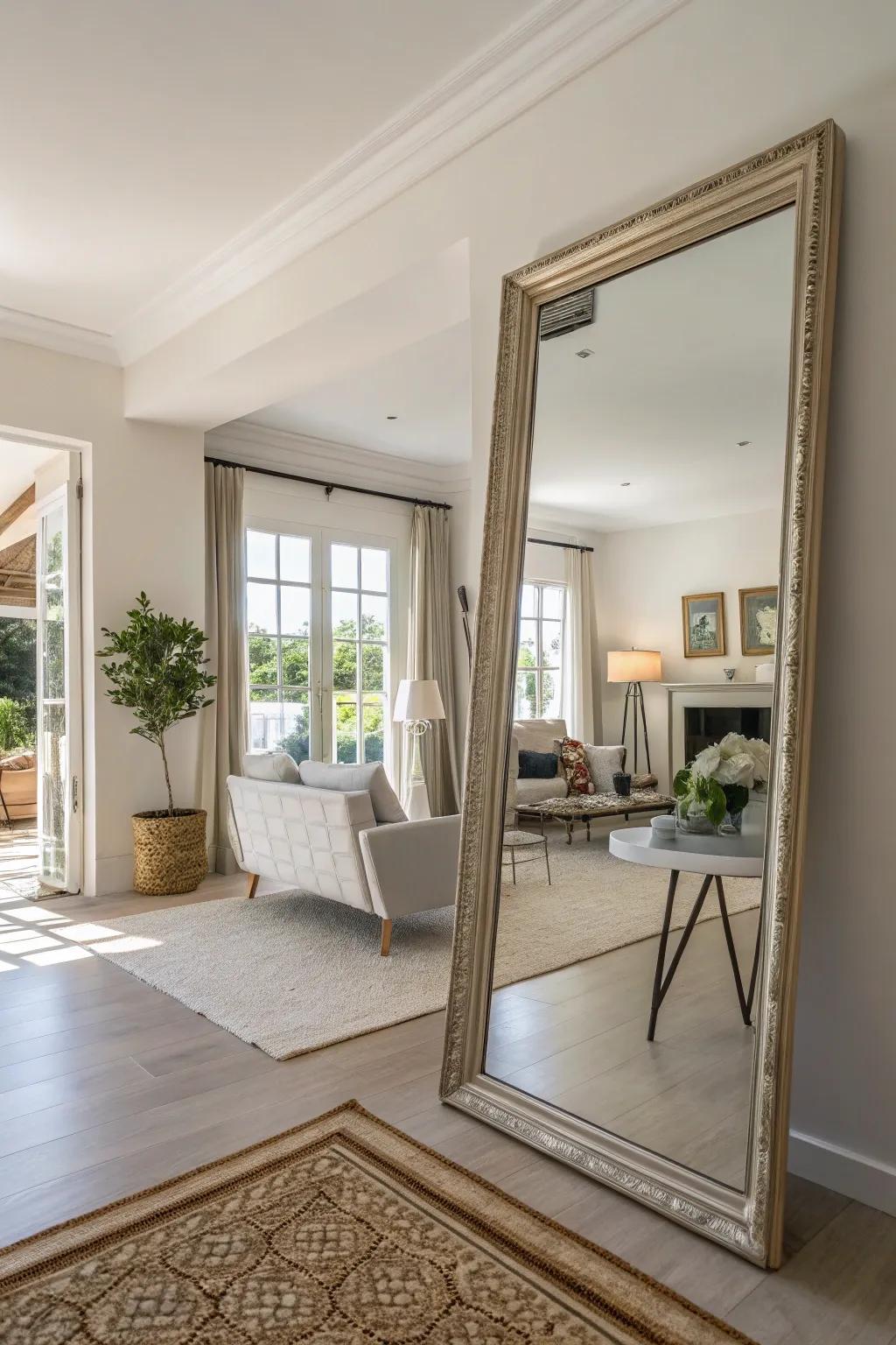 Looking glasses reflecting light to create a sense of spaciousness.