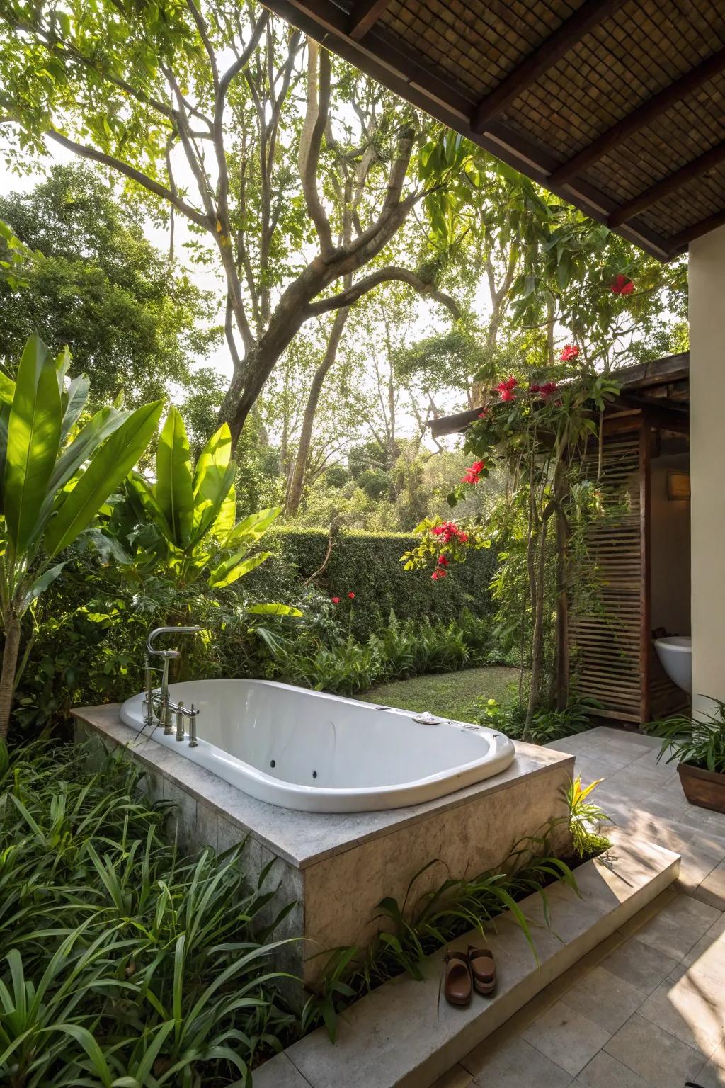 A recessed tub creates a luxurious, immersive experience.