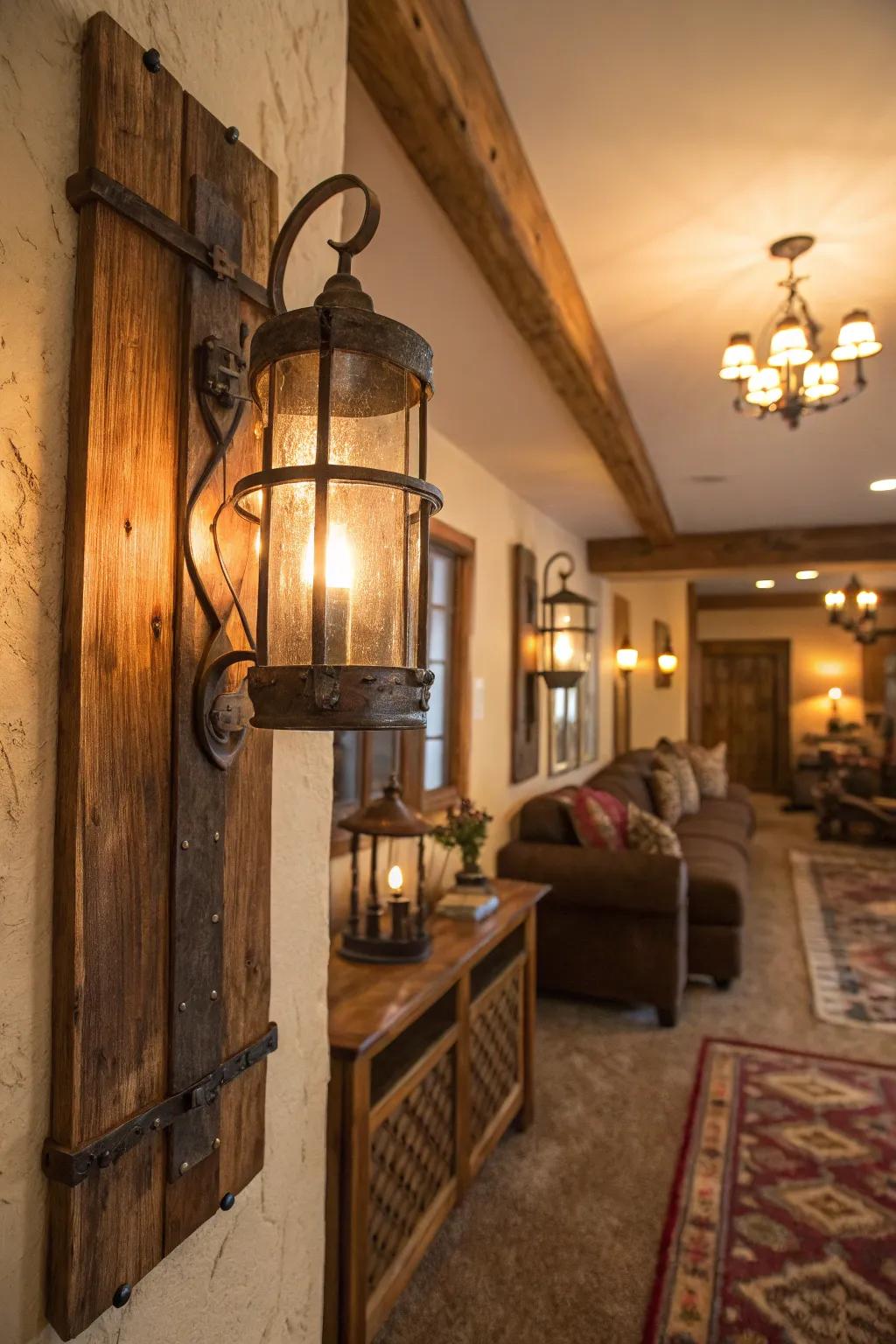 Countryside wall lights introduce warmth and ambiance to a snug room setting.
