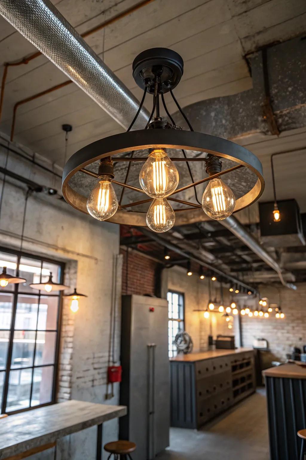 Add a chic advantage through industrial lights inside your location.