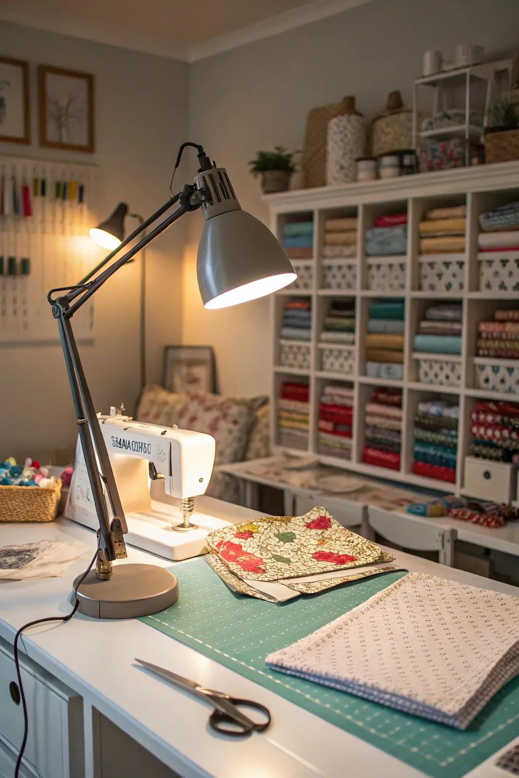 Adjustable lamps improve visibility and alleviate eye strain.