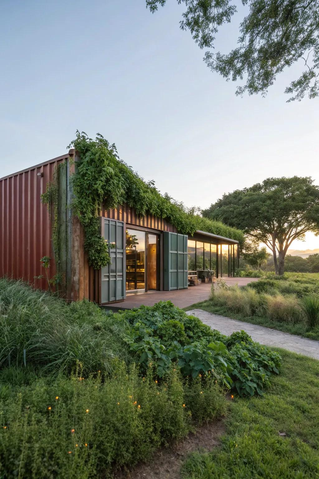 Within its environment, a cargo box barn blends beautifully.