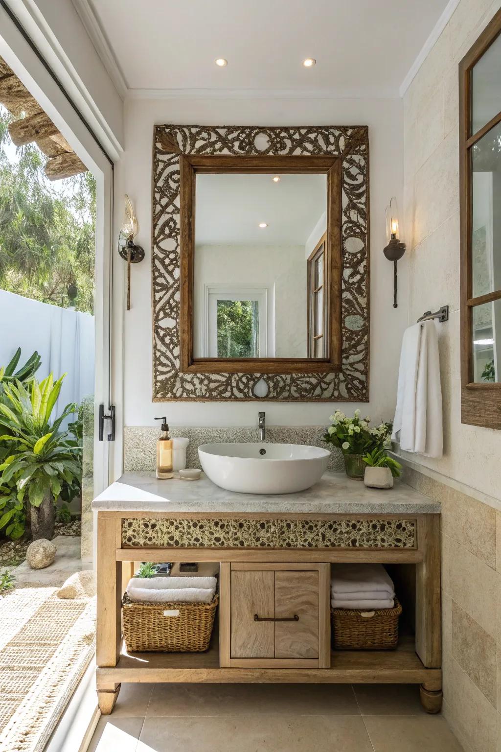 Distinctive mirror enhancing space and light.