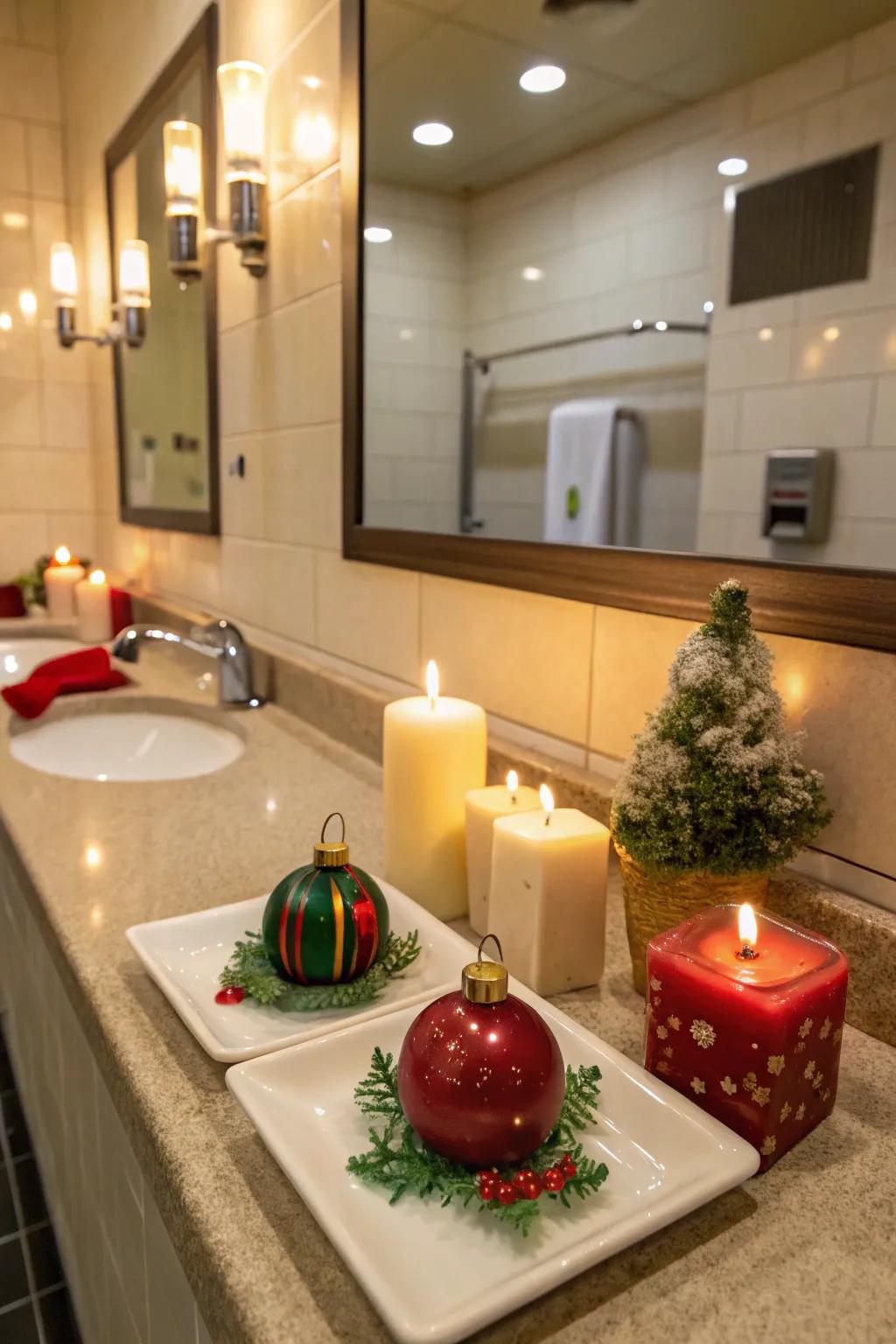 Even the restrooms embrace the yuletide spirit.