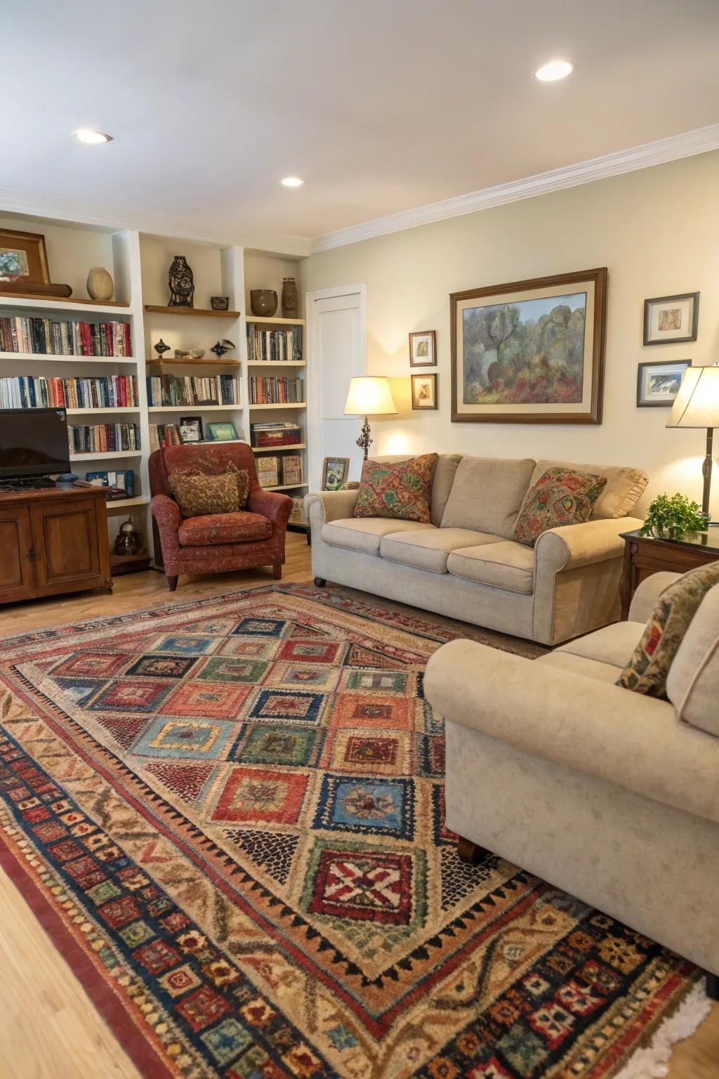 Rugs define and anchor zones.