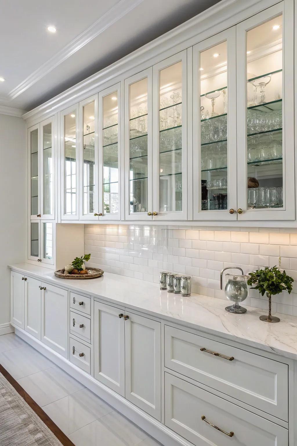 Glass elements that contribute to the kitchen's airy ambiance.