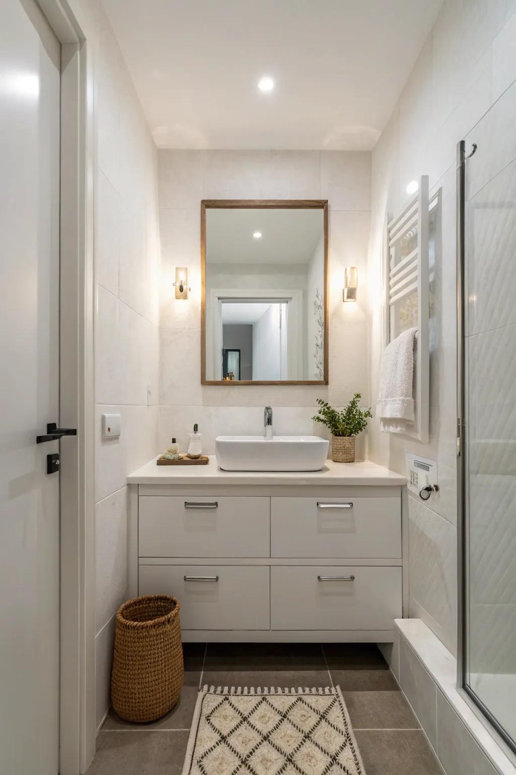 Pure white creates a tidy and spacious look.
