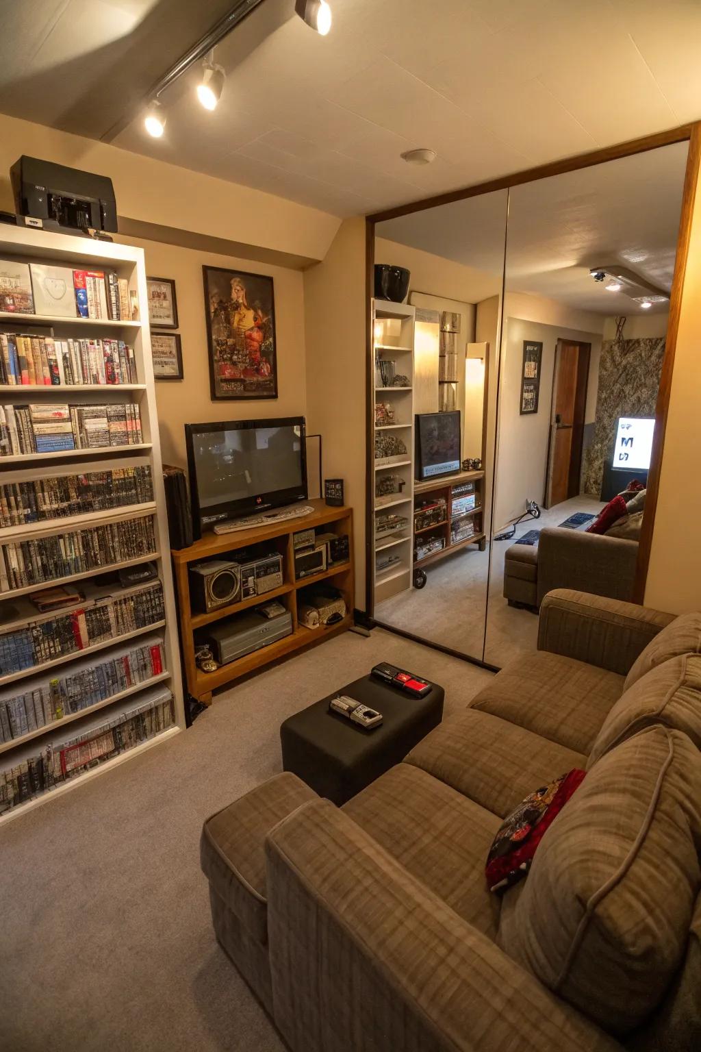 Reflections can trick the eye into perceiving a larger gaming space.