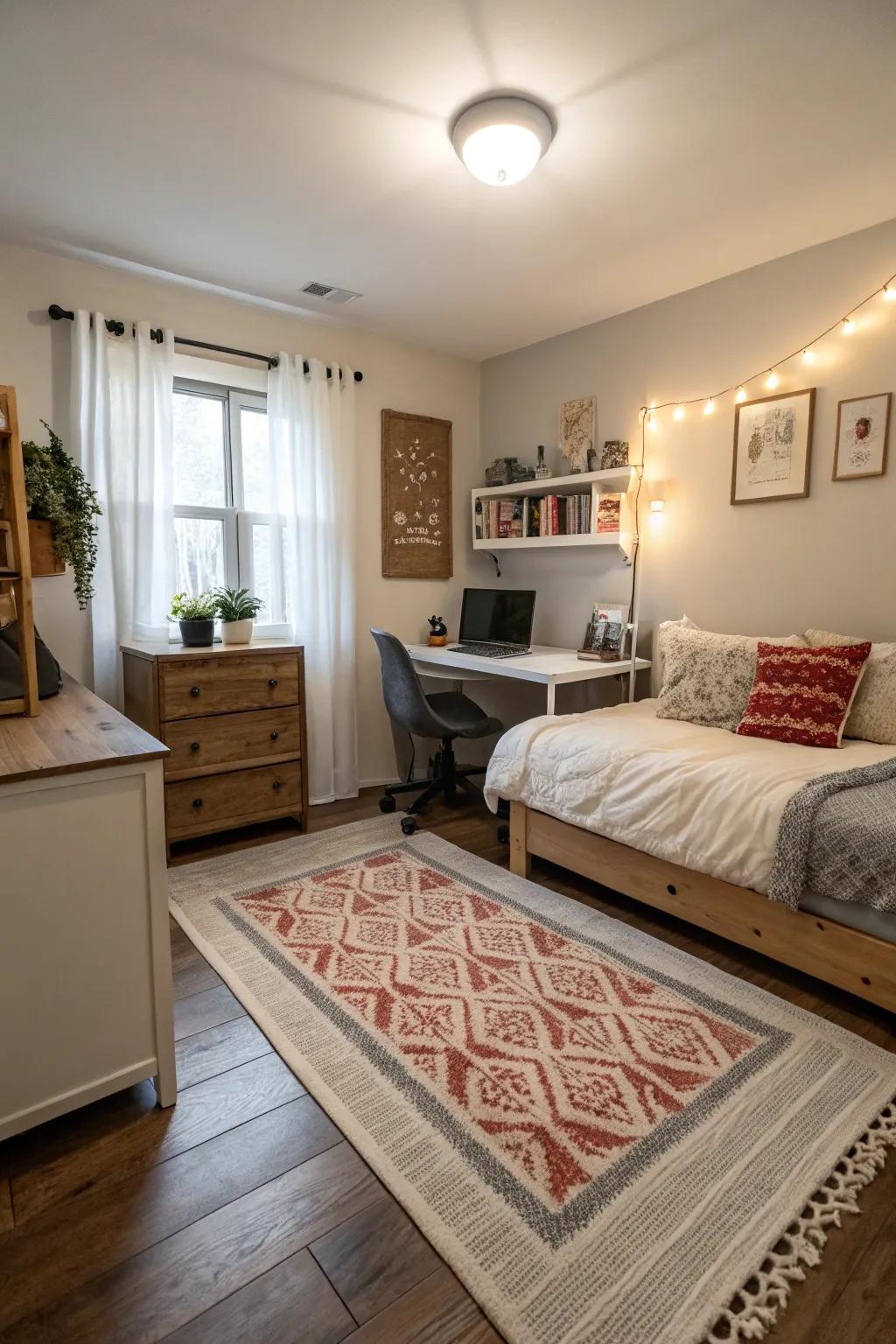 Carpets assist define spaces within a room.