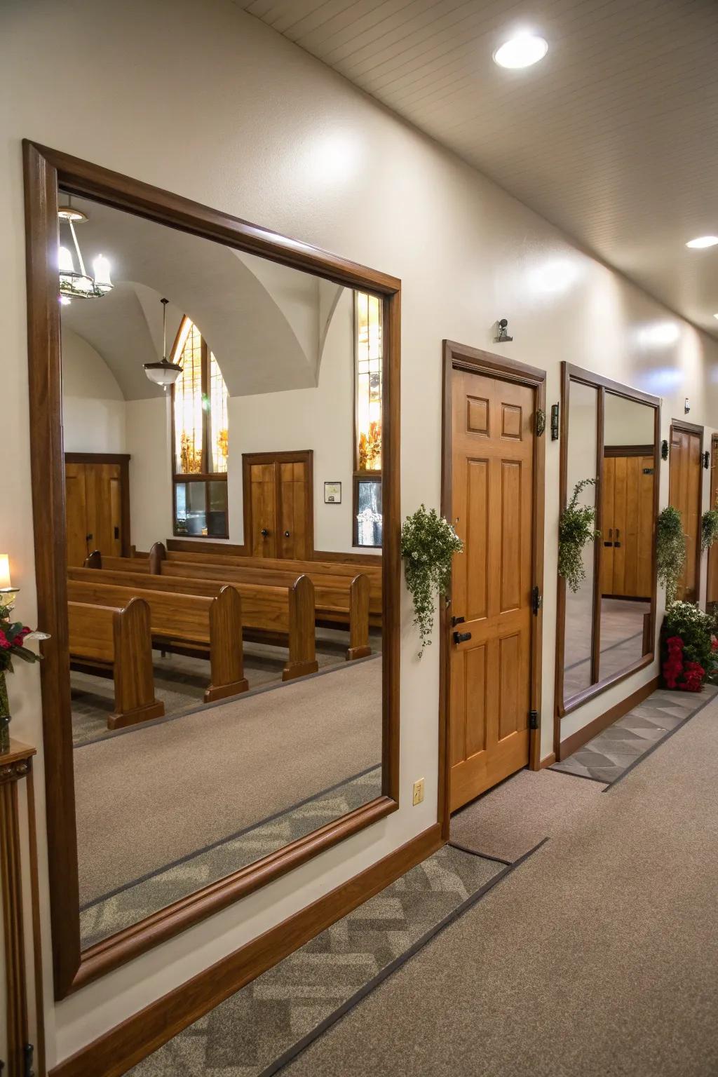 Reflective glass that amplify the sense of space in a compact entrance.
