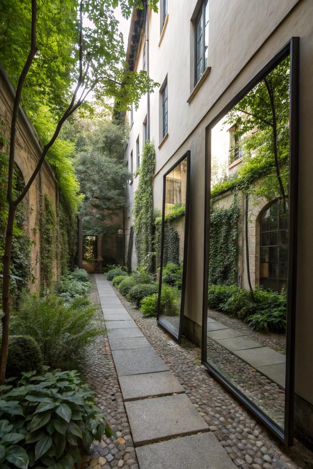 Mirrors can visually amplify petite outdoor areas.