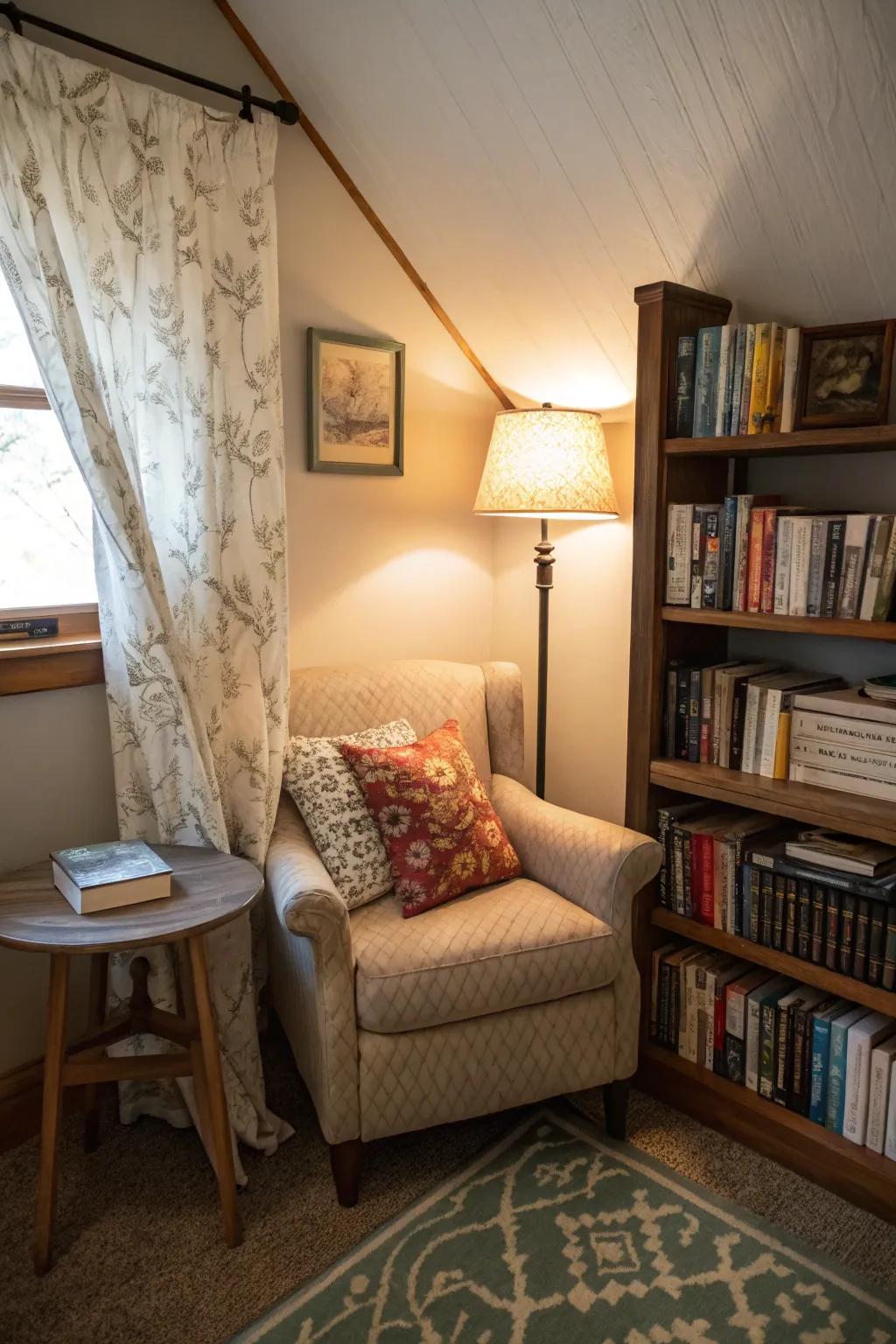A reading alcove converts a den into an inviting retreat.