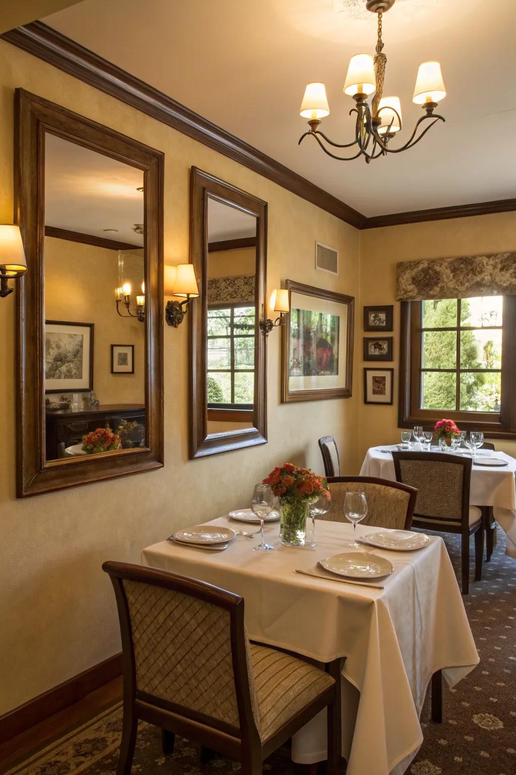 Mirrors enhance light and create an illusion of extra room.