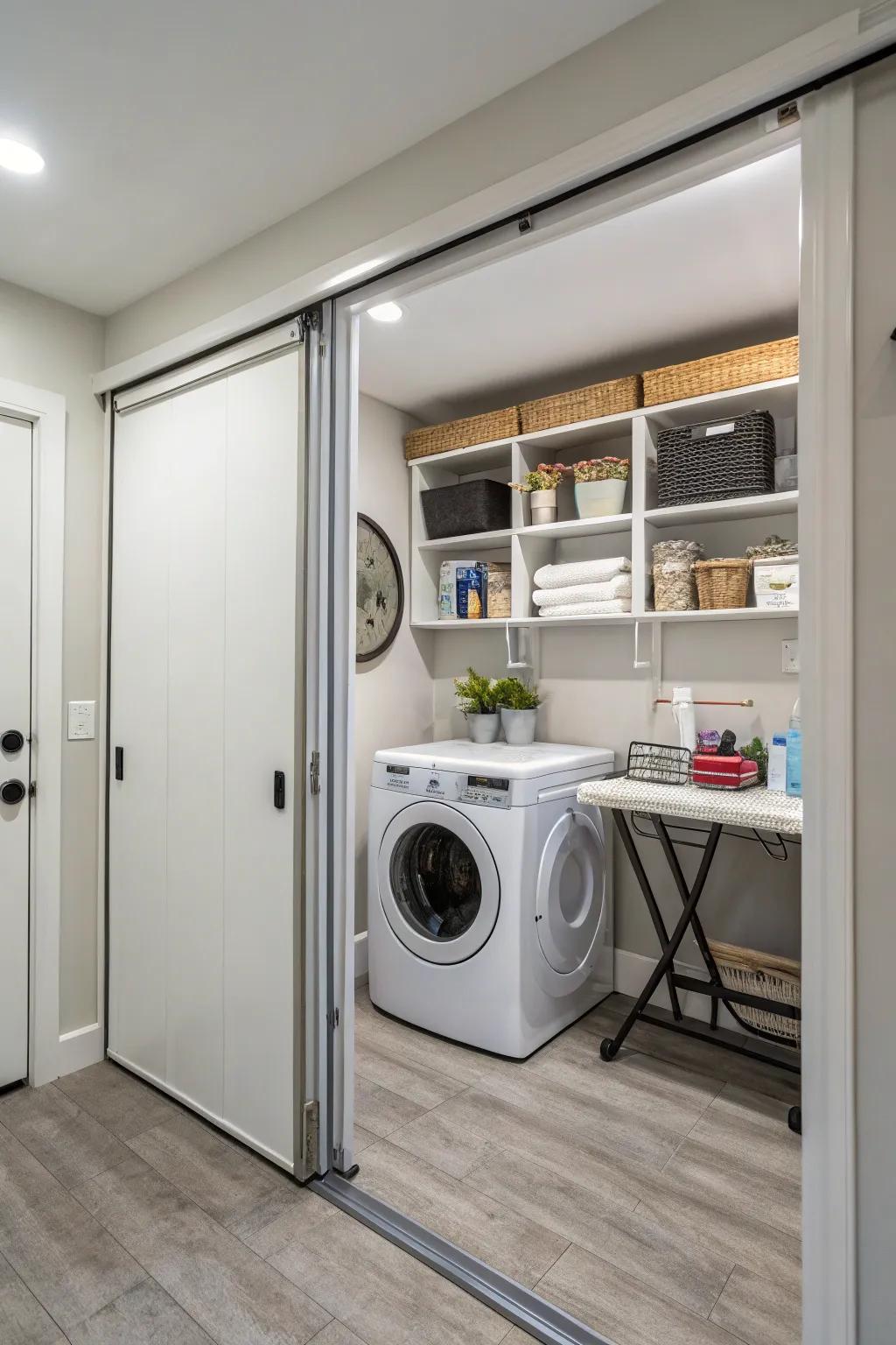 Sustain a tidy look using space-saving sliding doors.