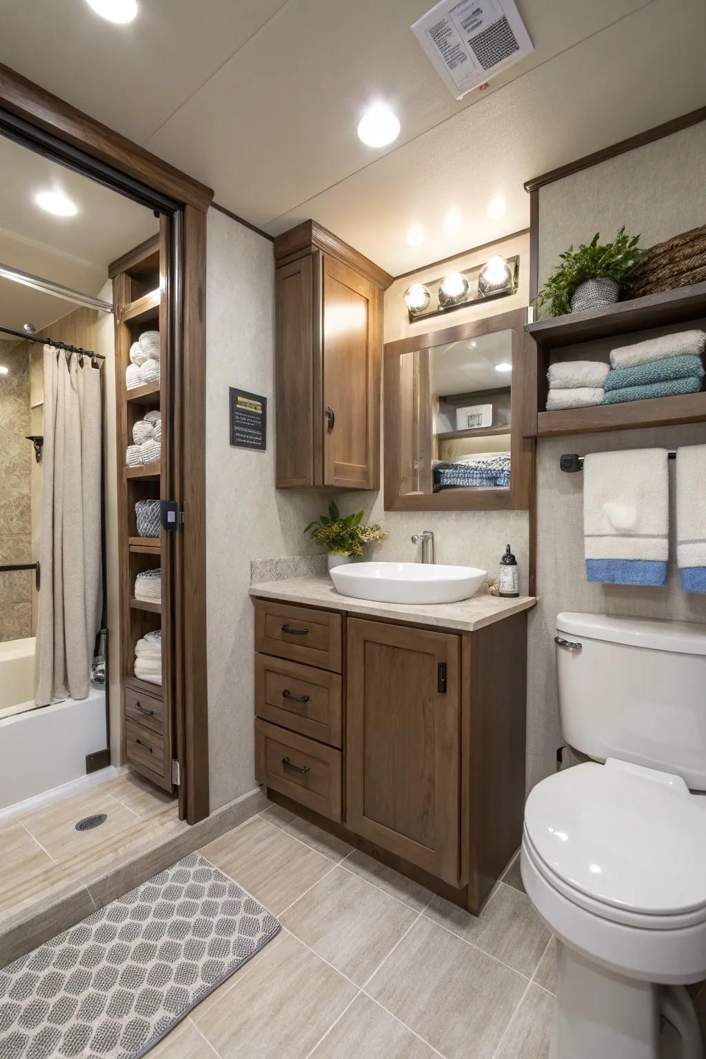 Hidden storage keeps your bathroom tidy and free of mess.