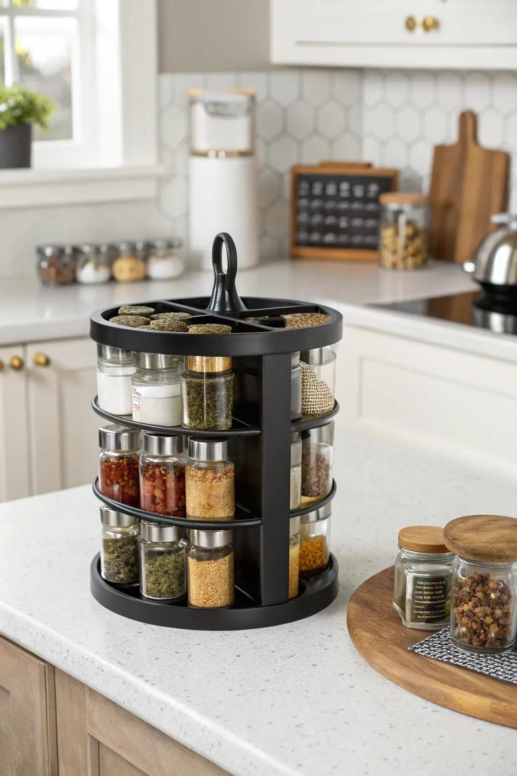 A captivating semi-circular spice rack for everyday use.