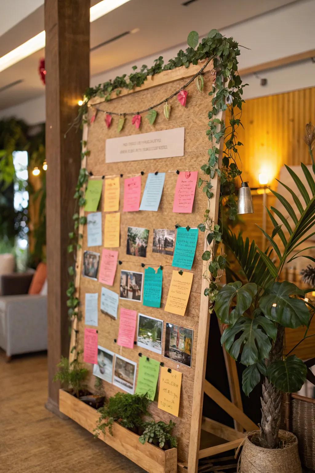 An eco-conscious pinboard featuring upcycled materials and natural components.