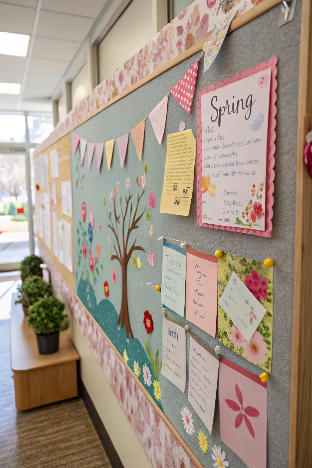 Textured elements creating a tactile experience on the notice board.