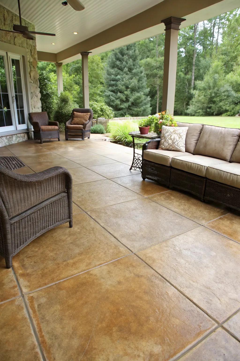 A seamless progression from interior to open-air featuring coordinating concrete tints.