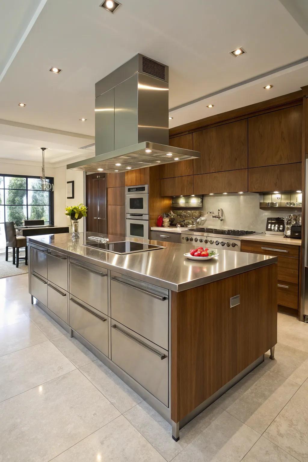 A steel bar that serves as the functional heart of the cooking space.