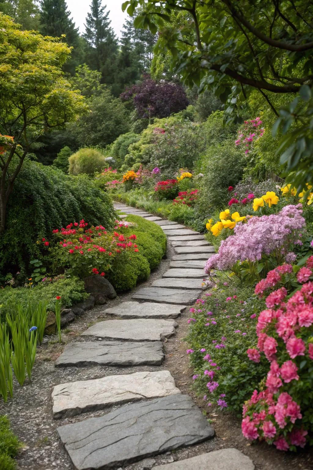 Opposing stone colors produce a striking and dynamic path.