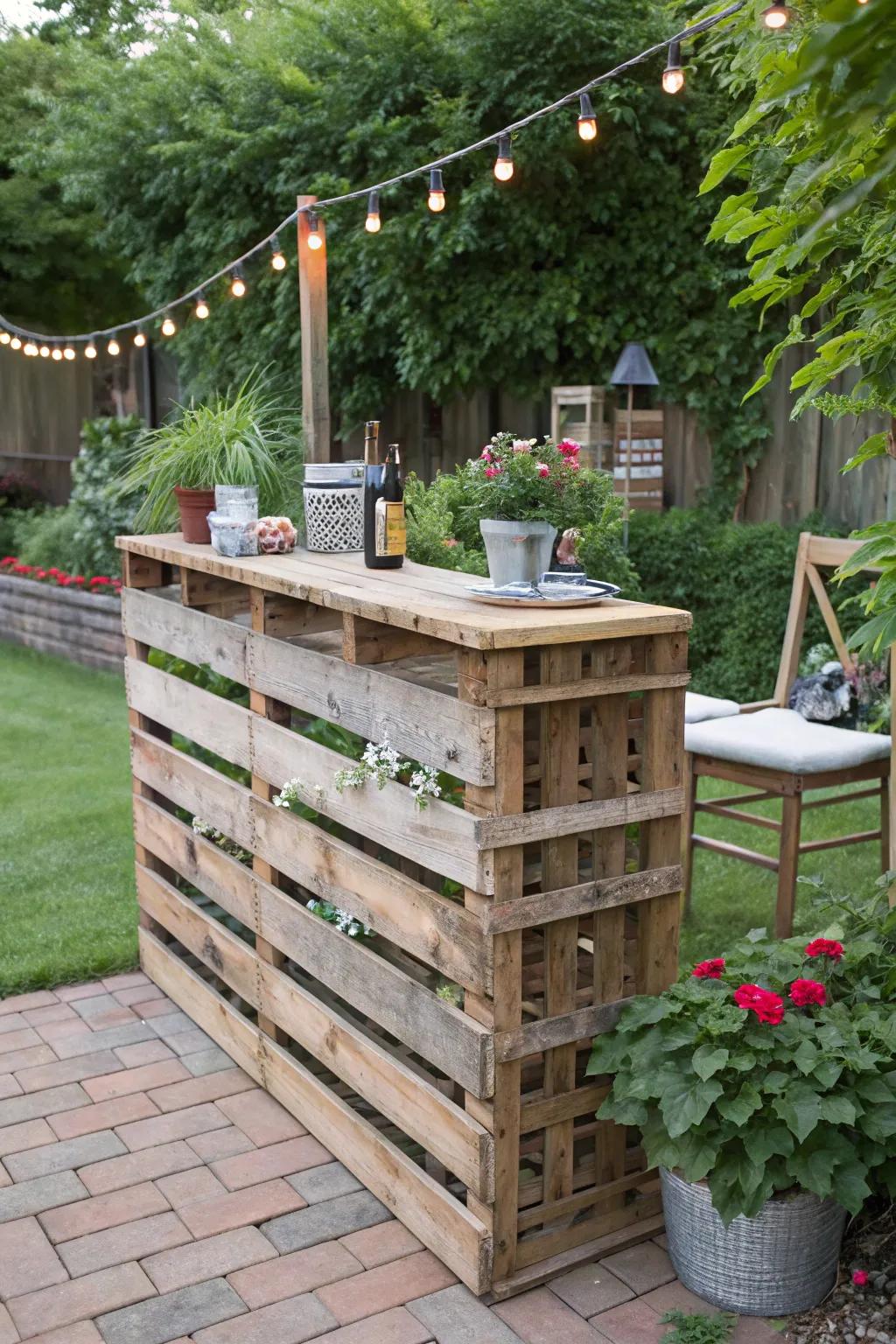 A DIY crate bar combines sustainability with rustic charm.