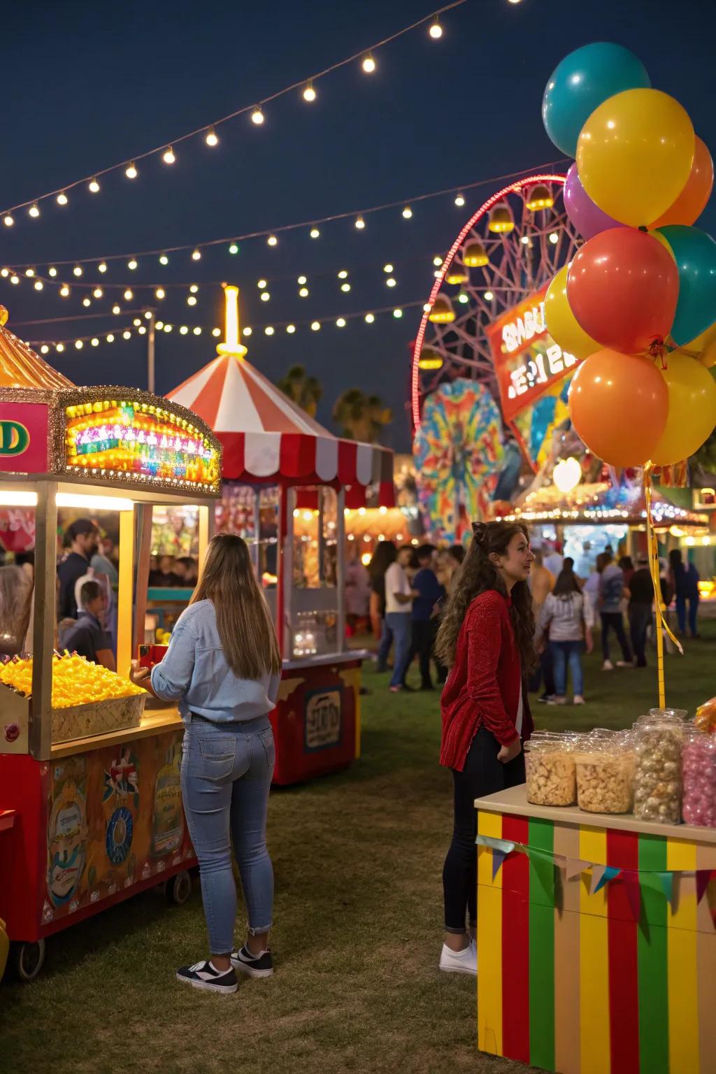 A lively amusement park-themed party with games and nostalgic fun.