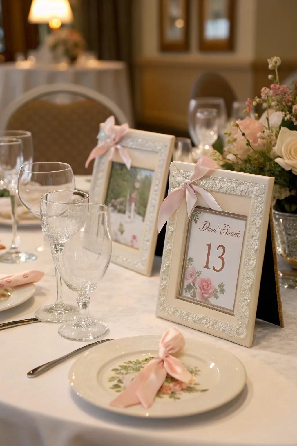 Tailored image frames introduce a sentimental accent to your tables.