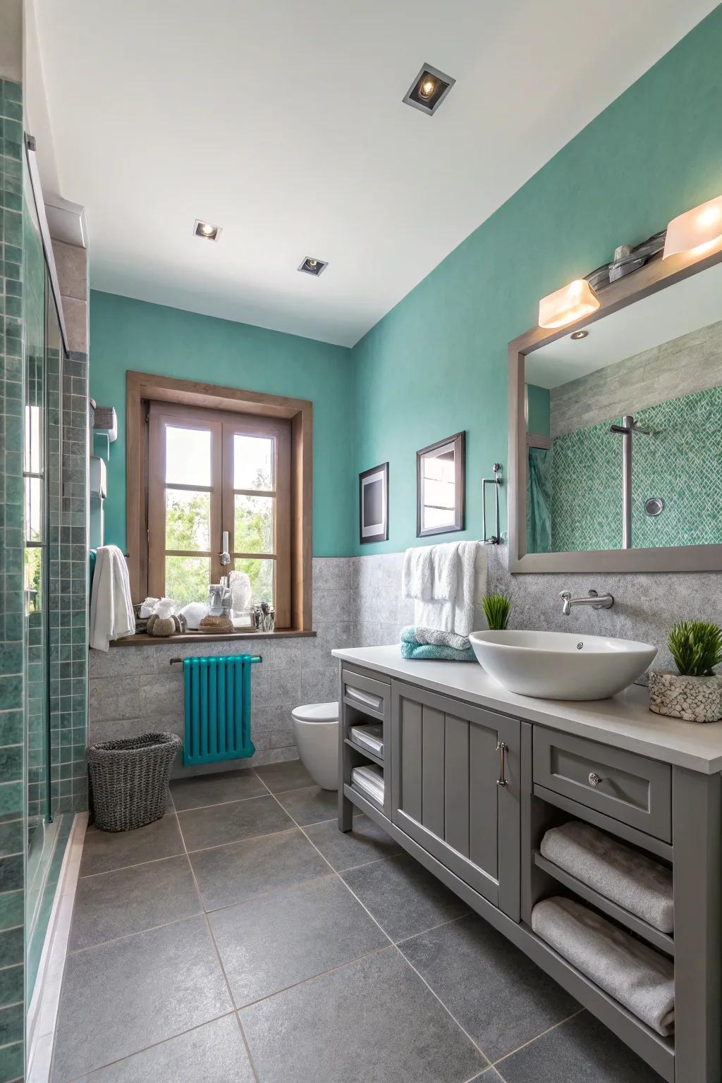 Achieve sleek sophistication with cerulean and grey.