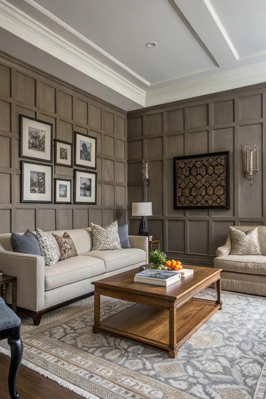 This living room uses board and batten wall texture.