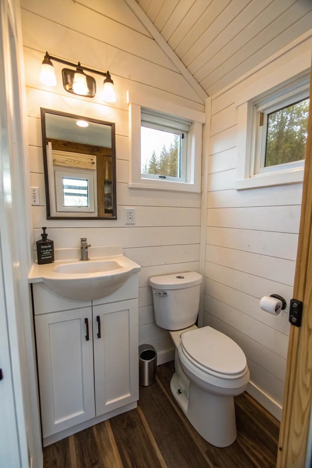 Intelligent lavatory designs maximize function in tiny homes.