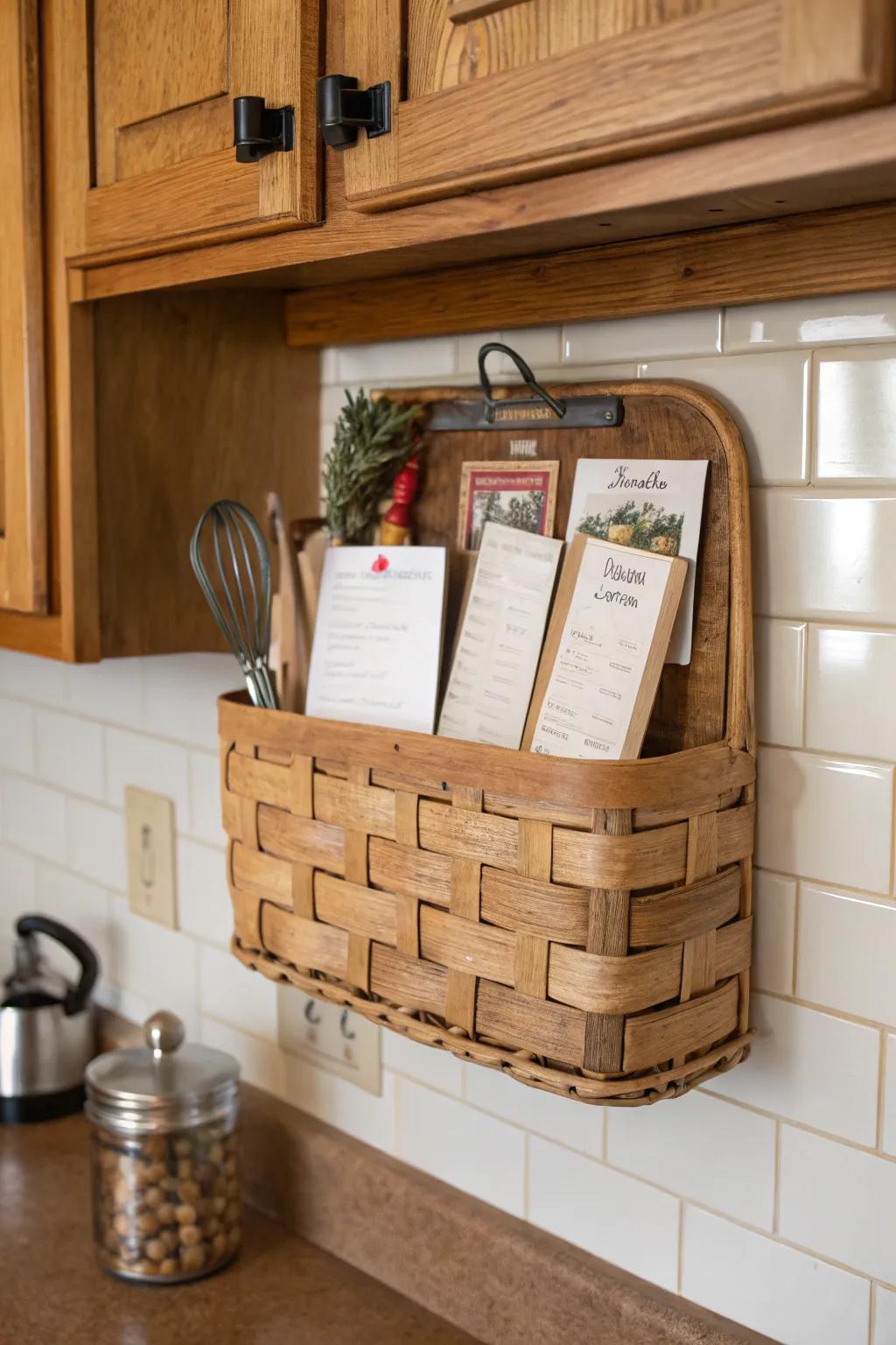 Country charm in the kitchen with a functional cargo net.
