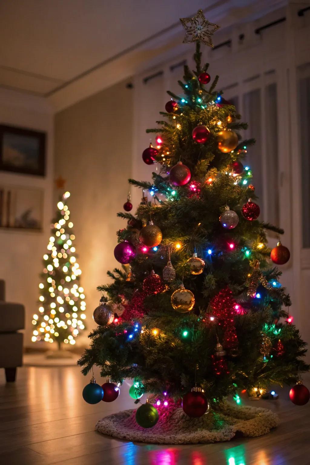 LED lights maintain the tree's safety and cheerfulness.