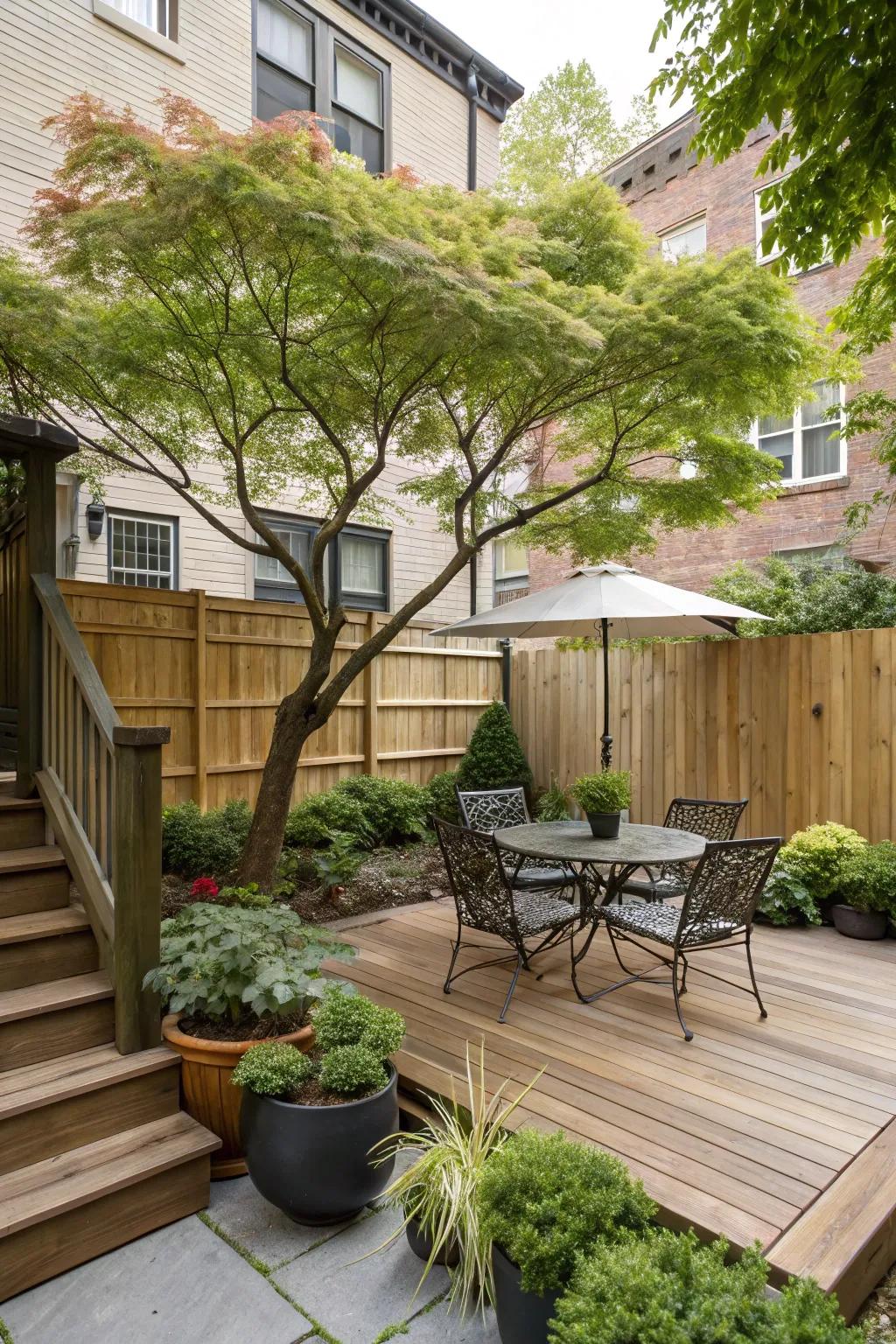 Incorporate elegance using a petite shelter tree.