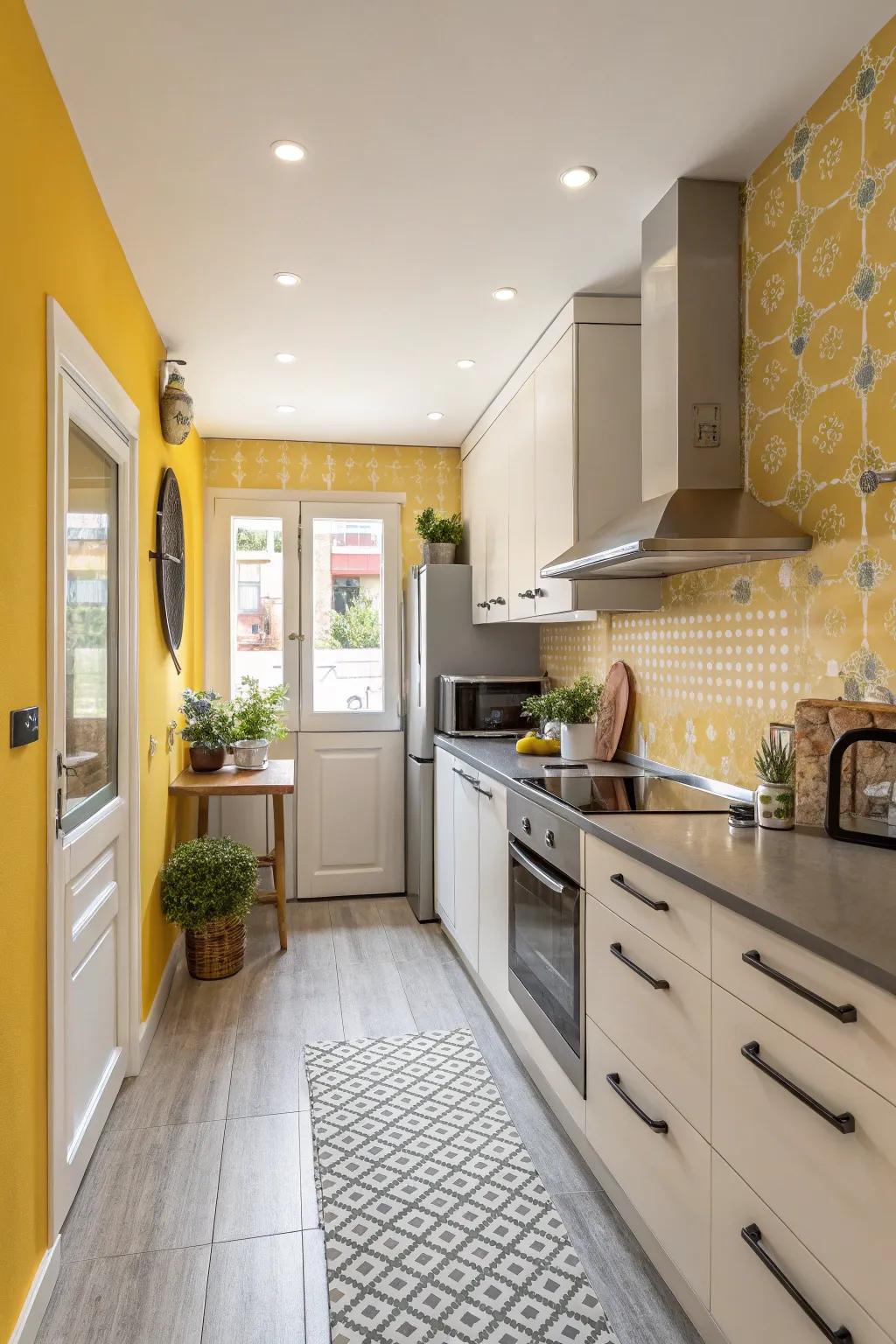 A kitchen bursting with cheer from its yellow walls.