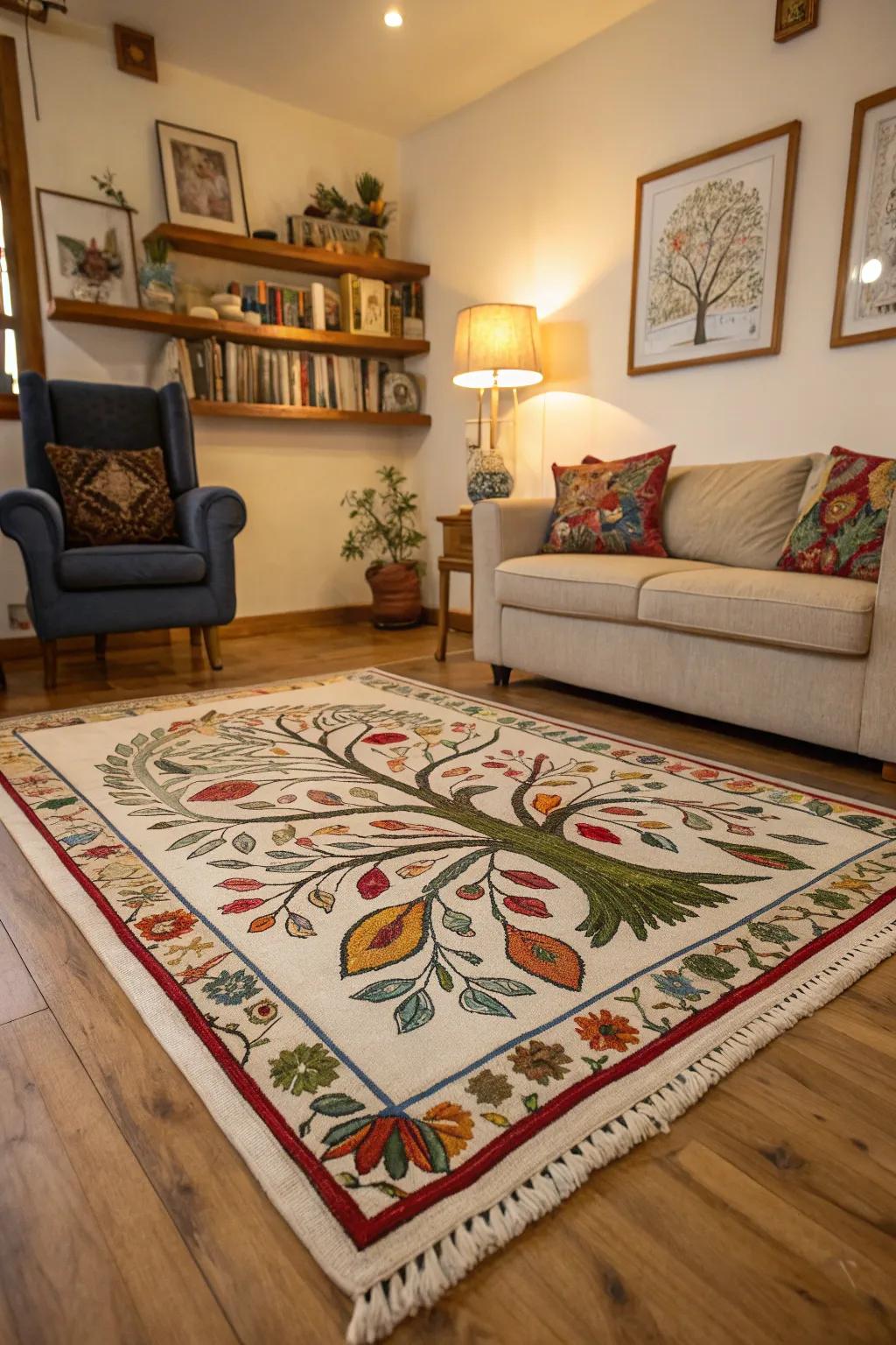 A Arbor Vitae rug gives a cozy living room design and warmth.