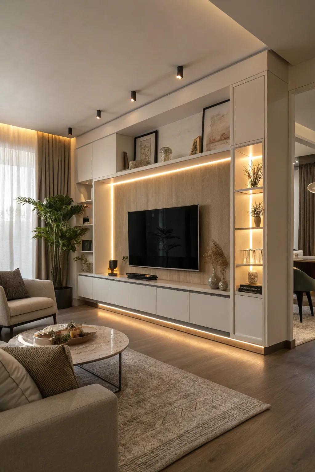 Integrated lighting boosts ambiance and mood.