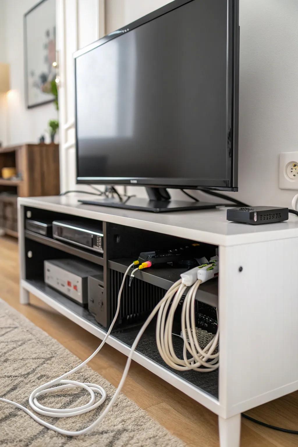 Intelligent wire organization keeps your entertainment center immaculate.