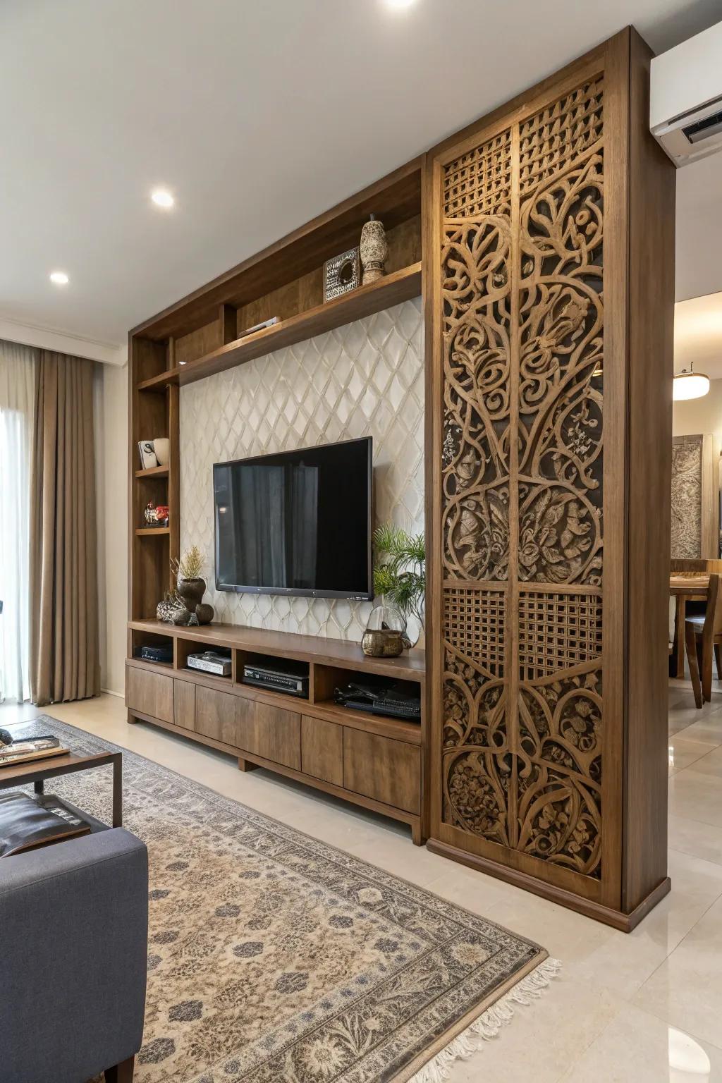 Creative camouflage maintains the TV elegantly masked.