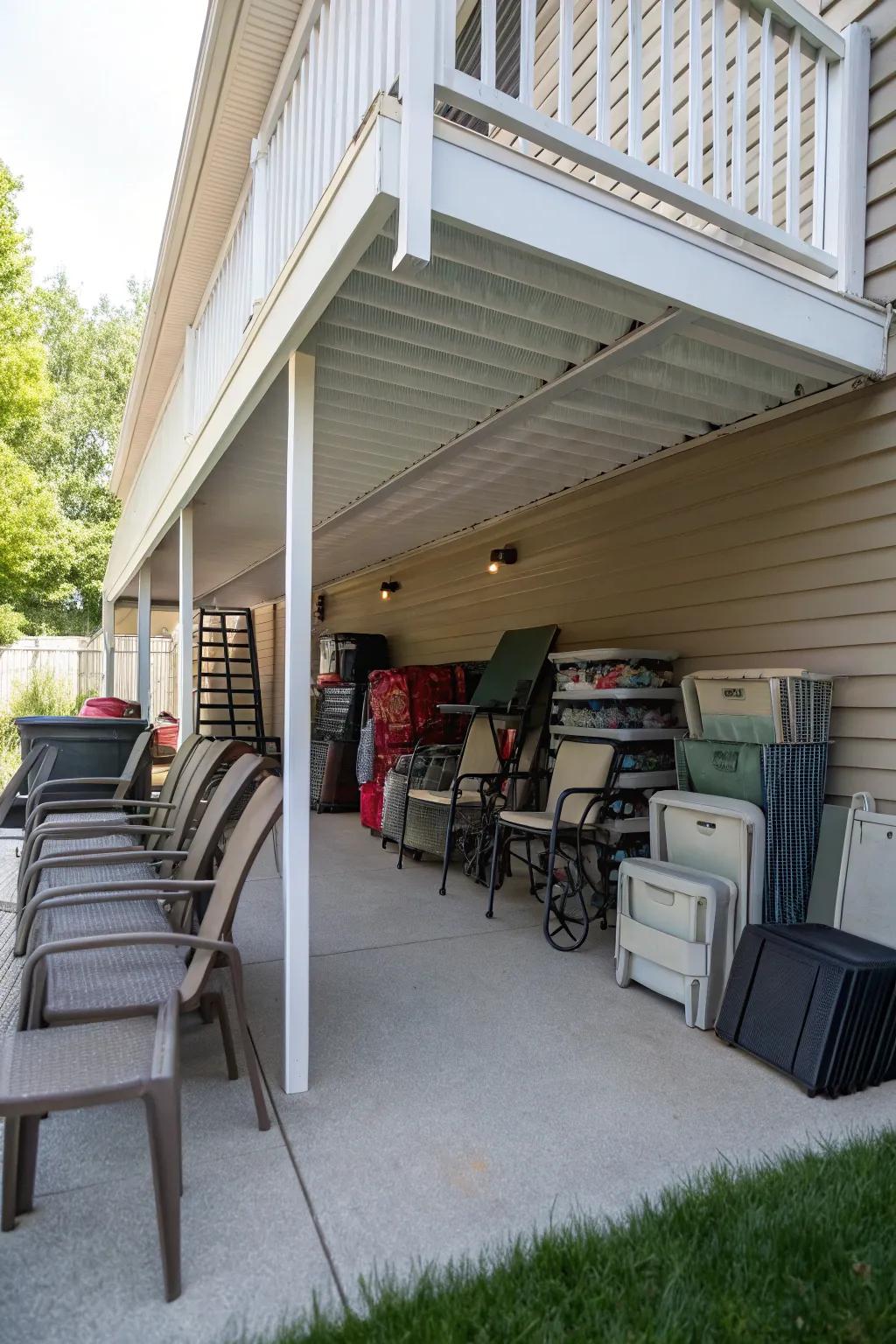Store patio furniture beneath the deck to keep your outdoor space organized.