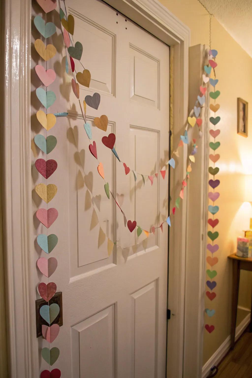 A DIY paper affection chain adds a personal and playful touch to your entrance.