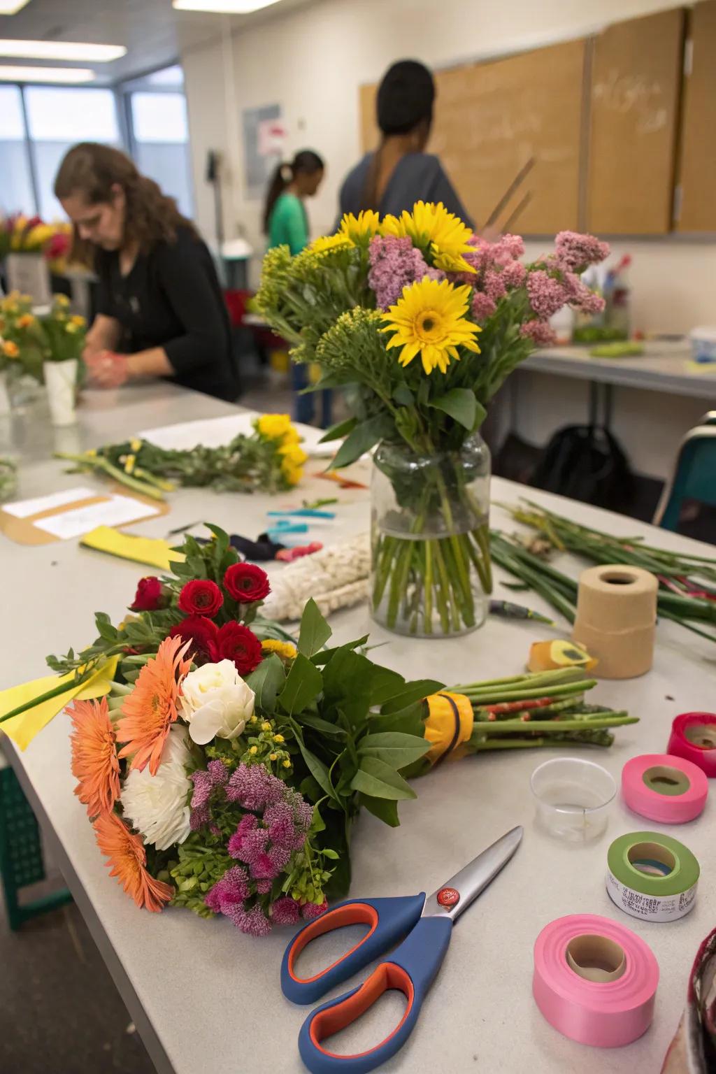 A creative and engaging flower arrangement class