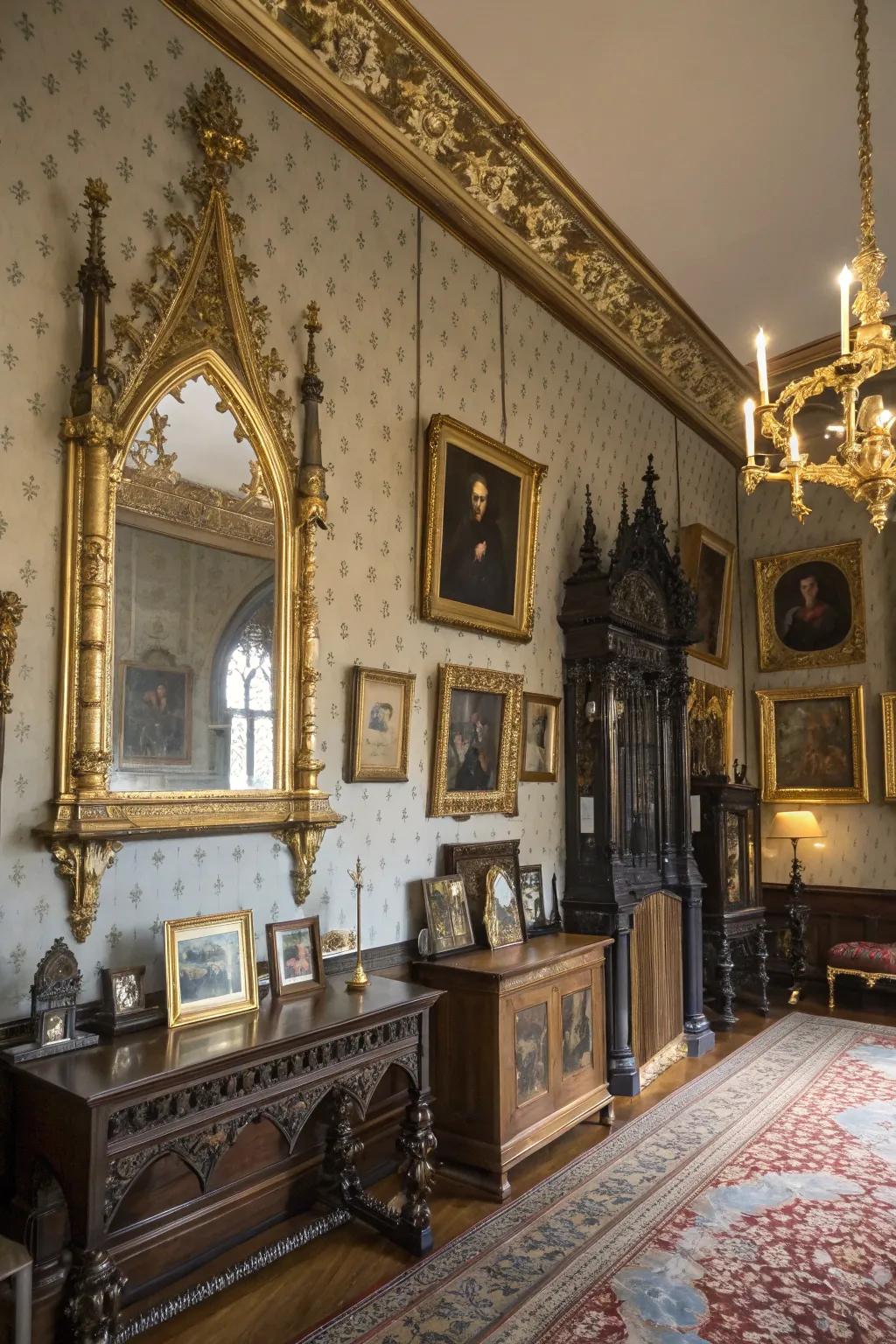 Gilded accessories enhance the chamber's sumptuous sensation.