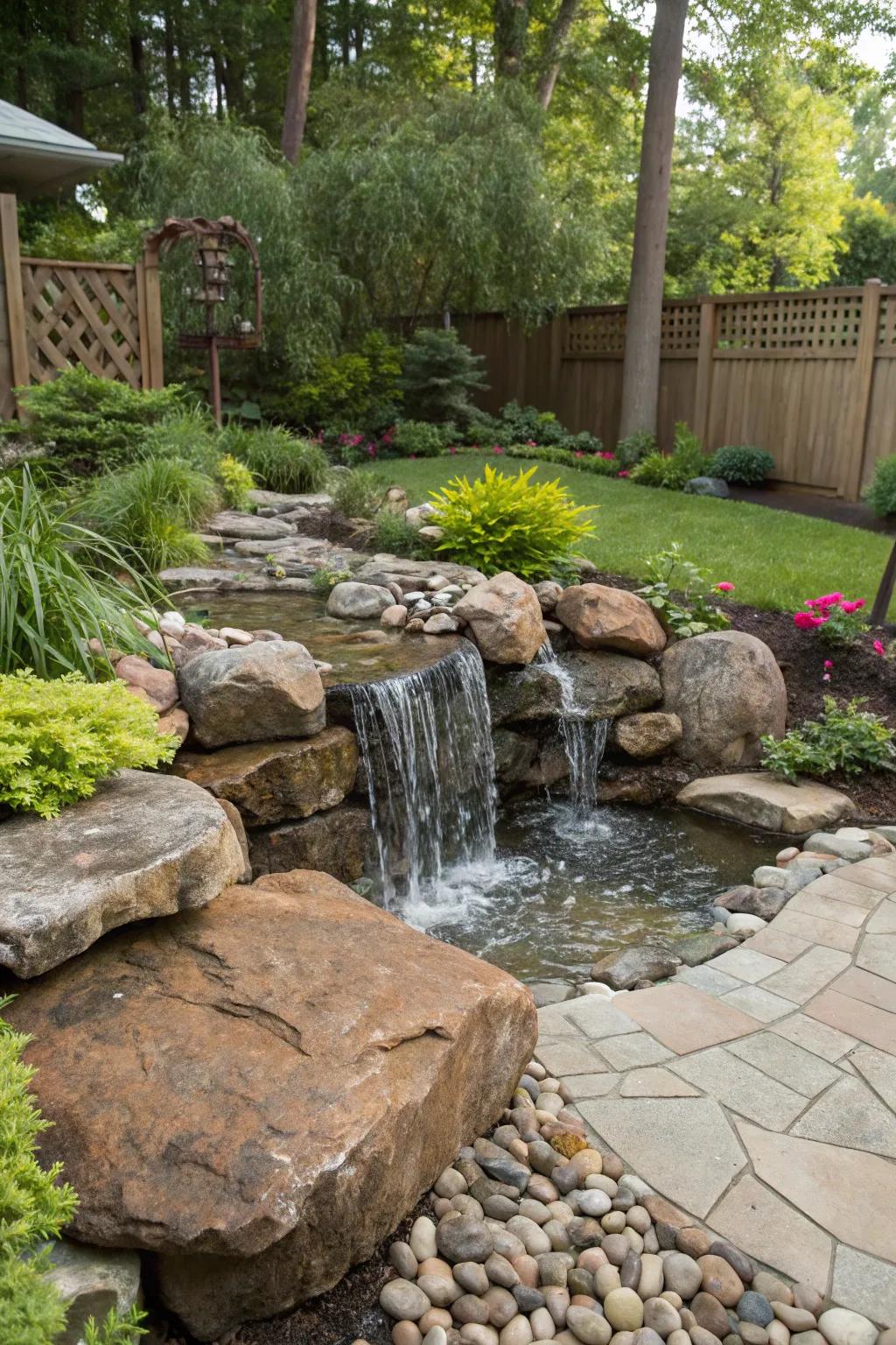 A pond-free cascade provides continuous tranquility.